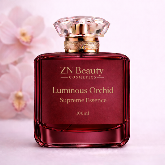 RedZN Beauty Luminous Orchid Supreme Essence bottle with floral background